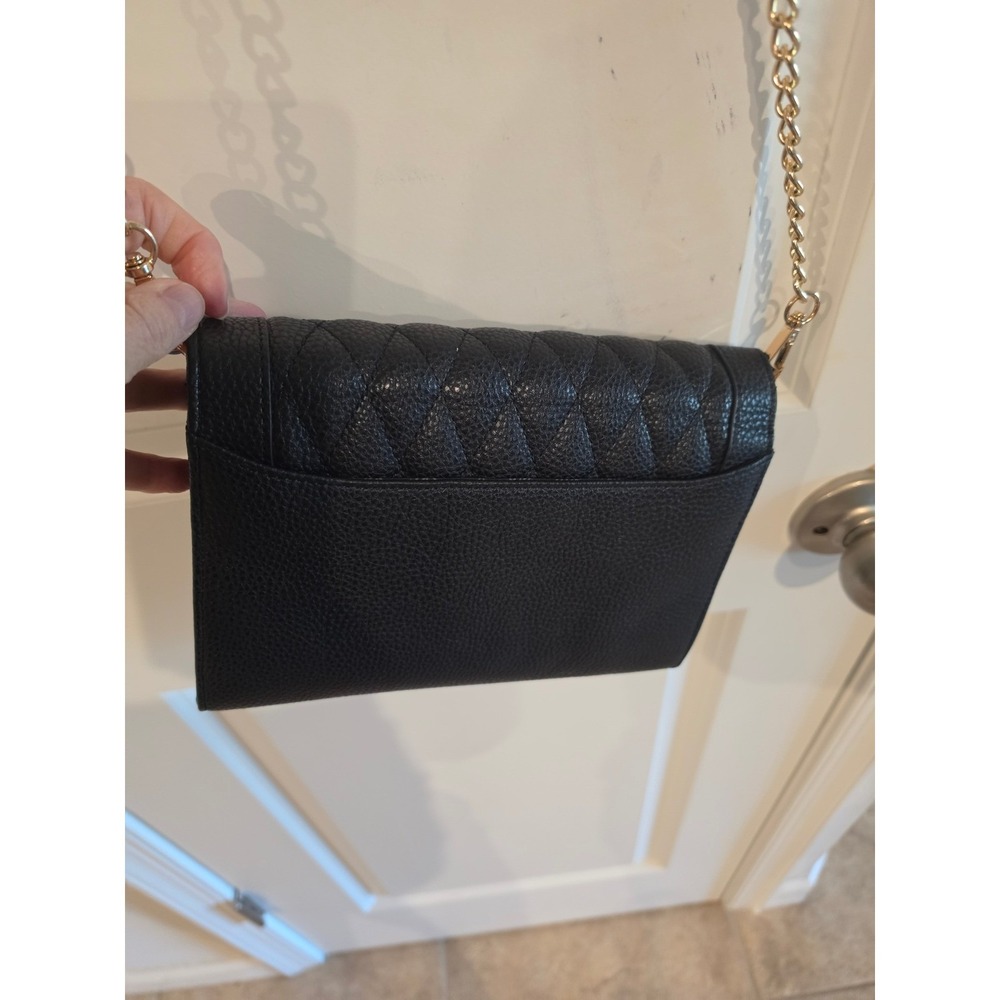 Steve Madden Black Quilted Pebbled Crossbody Wallet on Chain Bag Gold Hardware - Picture 4 of 11